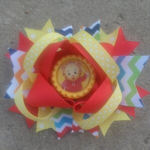 Daniel Tiger Girls Red & Yellow Layered Hair Bow with Character Center